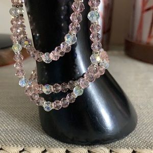Handmade Pink and Clear Necklace and Bracelet Set